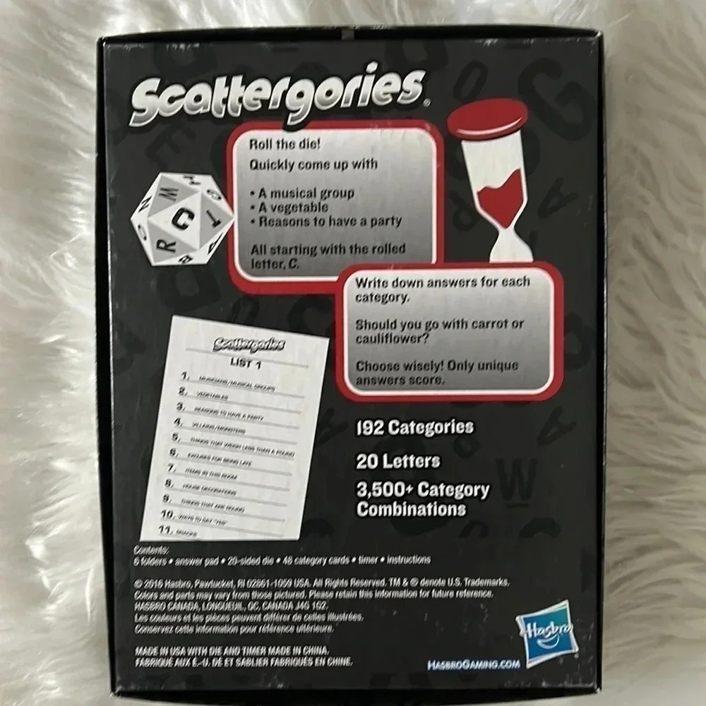 Hasbro gaming classic Scattegories Game party board game Ages 12 and up